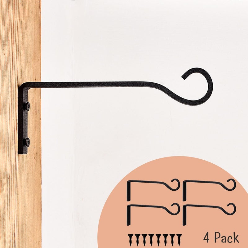 onsogi 6 Inch Iron Wall Hooks for Hanging Plant Lanterns, Plant Hanger Fence Metal Bracket for Bird Feeders, Wind Chimes, Mason Jar Sconces, Light Outdoor Indoor Rustic Home Decor, 4 Pack - Image 1